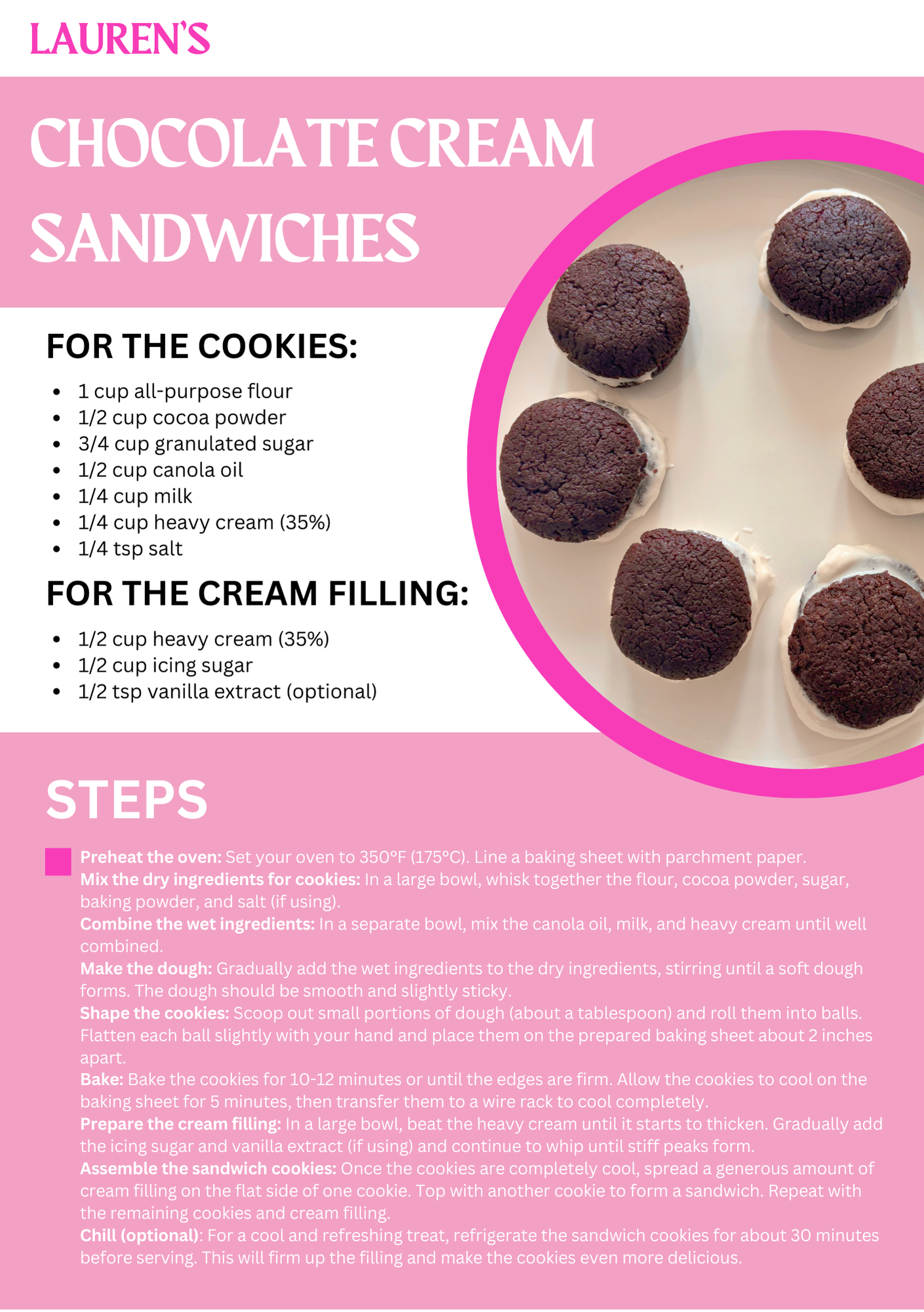 Chocolate cream sandwich printable recipe